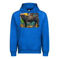 Cobalt black angus bull with aztec and farm background Urban Hoodie - RanaPortraitStore