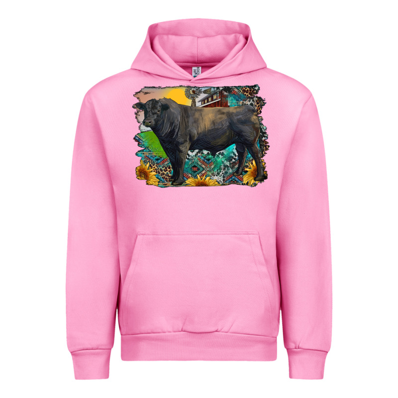 Black Angus Bull With Aztec And Farm Background Urban Hoodie by RanaPortraitStore | Teevron