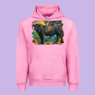 Black Angus Bull With Aztec And Farm Background Urban Hoodie Designed By Ranaportraitstore
