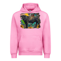 Fuchsia Pink black angus bull with aztec and farm background Urban Hoodie - RanaPortraitStore