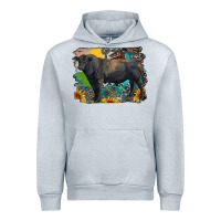 Heather Grey black angus bull with aztec and farm background Urban Hoodie - RanaPortraitStore