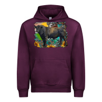 Mauve Wine black angus bull with aztec and farm background Urban Hoodie - RanaPortraitStore