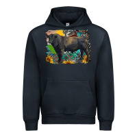Navy black angus bull with aztec and farm background Urban Hoodie - RanaPortraitStore
