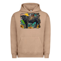 Pigment Burro black angus bull with aztec and farm background Urban Hoodie - RanaPortraitStore