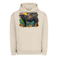 Pigment French Oak black angus bull with aztec and farm background Urban Hoodie - RanaPortraitStore
