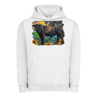 Pigment Lunar Rock black angus bull with aztec and farm background Urban Hoodie - RanaPortraitStore