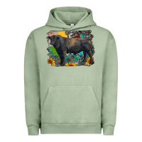 Pigment Oil Green black angus bull with aztec and farm background Urban Hoodie - RanaPortraitStore