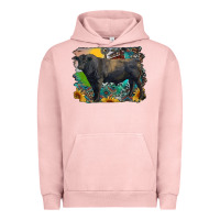 Pigment Salmon black angus bull with aztec and farm background Urban Hoodie - RanaPortraitStore