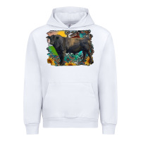 White black angus bull with aztec and farm background Urban Hoodie - RanaPortraitStore