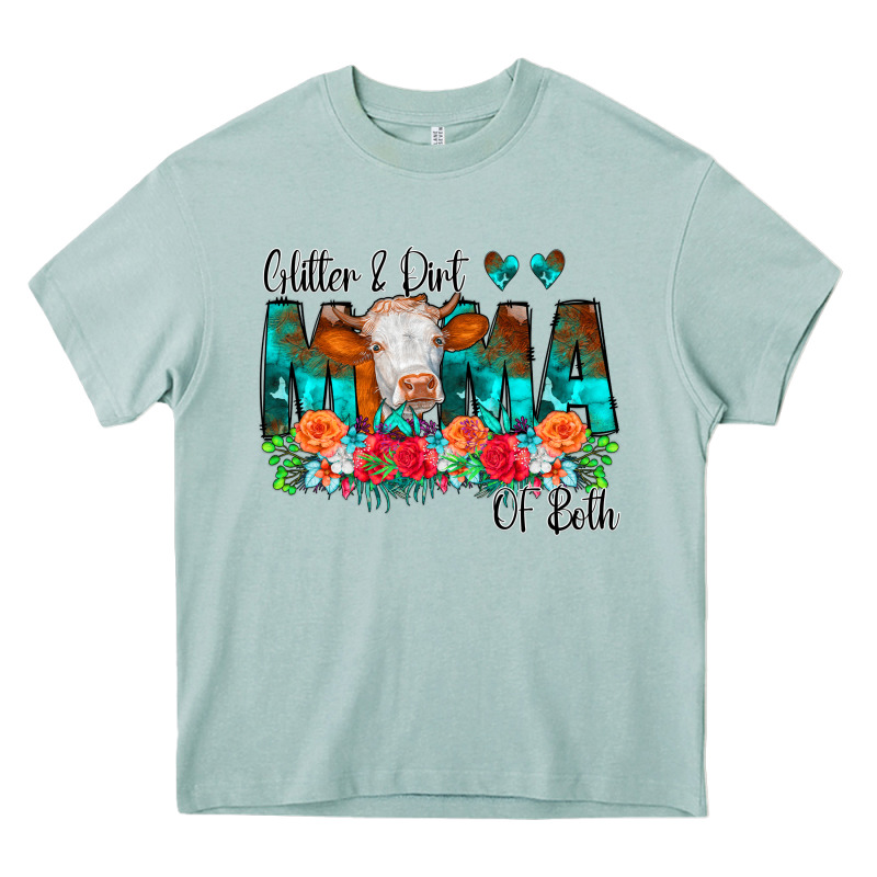 Glitter Dirt Mama Of Both Cow Flowers Heavy Core Tee by CowCowDesign | Teevron