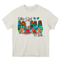 Cream Glitter Dirt Mama Of Both Cow Flowers Heavy Core Tee - CowCowDesign