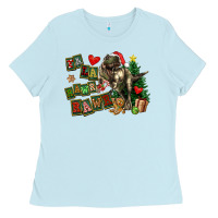 Baby Blue Fa La La Trex Christmas Ladies Tee - FaDigitalArtStudio