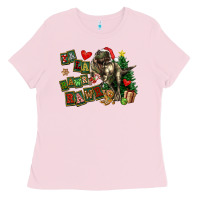 Bubblegum Pink Fa La La Trex Christmas Ladies Tee - FaDigitalArtStudio