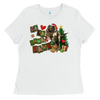 White Fa La La Trex Christmas Ladies Tee - FaDigitalArtStudio