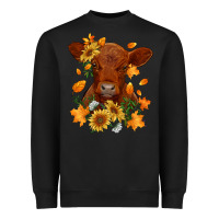 Black fall red angus calf dried leaves and sunflowers Heavyweight Sweatshirt - RanaPortraitStore