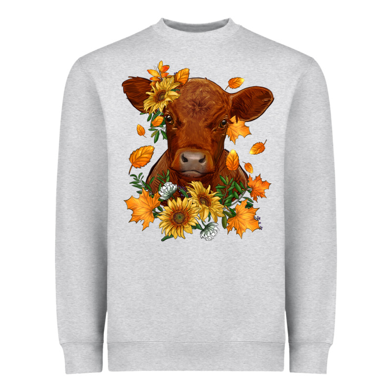Fall Red Angus Calf Dried Leaves And Sunflowers Heavyweight Sweatshirt by RanaPortraitStore | Teevron