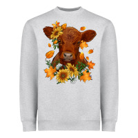 Heather Grey fall red angus calf dried leaves and sunflowers Heavyweight Sweatshirt - RanaPortraitStore