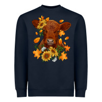 Navy fall red angus calf dried leaves and sunflowers Heavyweight Sweatshirt - RanaPortraitStore