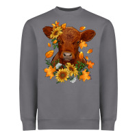Storm fall red angus calf dried leaves and sunflowers Heavyweight Sweatshirt - RanaPortraitStore