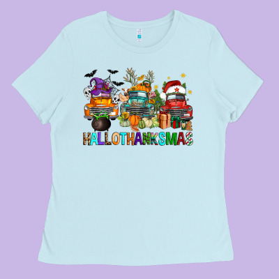 Hallothanksmas Trucks Ladies Tee Designed By Fadigitalartstudio