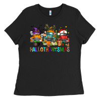Black hallothanksmas trucks Ladies Tee - FaDigitalArtStudio