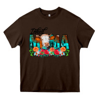 Chocolate Brown Inked Mama Flowers Cow Heavy Core Tee - CowCowDesign