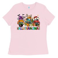 Bubblegum Pink hallothanksmas trucks Ladies Tee - FaDigitalArtStudio