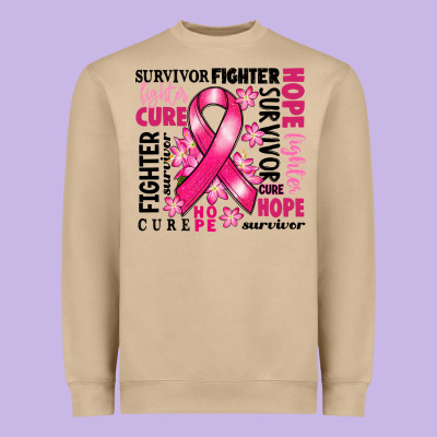 Survivor Breast Cancer Ribbon Heavyweight Sweatshirt Designed By Ranaportraitstore