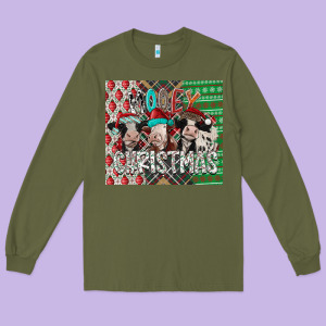 Mooey Christmas Long Sleeve Tee Designed By Cowhidedigitalart