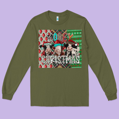 Mooey Christmas Long Sleeve Tee Designed By Cowhidedigitalart