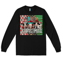Black mooey Christmas Long Sleeve Tee - CowhideDigitalArt