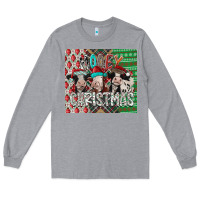 Heather Grey mooey Christmas Long Sleeve Tee - CowhideDigitalArt