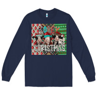 Navy mooey Christmas Long Sleeve Tee - CowhideDigitalArt