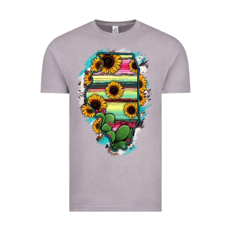 Illinois Map Sunflower Cactus Serape Vintage Tee by RanaPortraitStore | Teevron