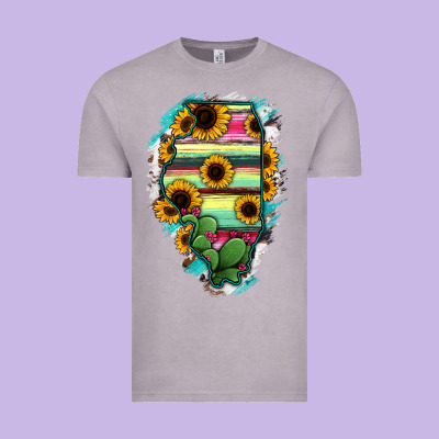 Illinois Map Sunflower Cactus Serape Vintage Tee Designed By Ranaportraitstore