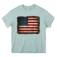 Arona American Flag With Leopard Frame Heavy Core Tee - CowCowDesign