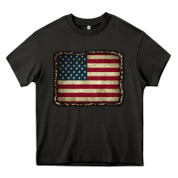 Asphalt American Flag With Leopard Frame Heavy Core Tee - CowCowDesign