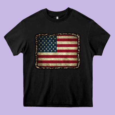American Flag With Leopard Frame Heavy Core Tee Designed By Cowcowdesign