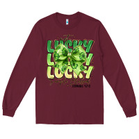 Burgundy Not Lucky Simply Blessed Long Sleeve Tee - CowhideDigitalArt
