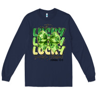 Navy Not Lucky Simply Blessed Long Sleeve Tee - CowhideDigitalArt