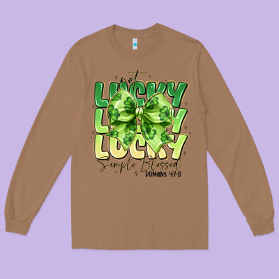 Not Lucky Simply Blessed Long Sleeve Tee Designed By Cowhidedigitalart