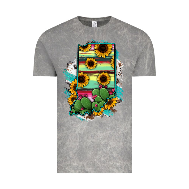 Indiana Map Sunflower Cactus Serape Vintage Tee by RanaPortraitStore | Teevron