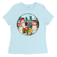 Baby Blue Christmas snowman Ladies Tee - FaDigitalArtStudio