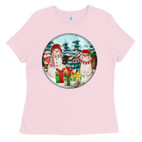 Bubblegum Pink Christmas snowman Ladies Tee - FaDigitalArtStudio