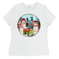 White Christmas snowman Ladies Tee - FaDigitalArtStudio