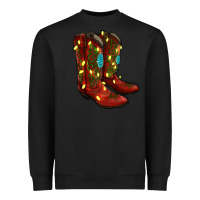 Black Western Christmas Boots Heavyweight Sweatshirt - RanaPortraitStore