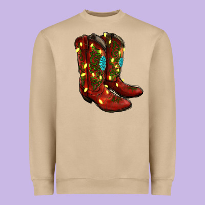 Western Christmas Boots Heavyweight Sweatshirt Designed By Ranaportraitstore