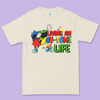 Living An Au-some Life Autism Awareness Day Premium Tee Designed By Fadigitalartstudio