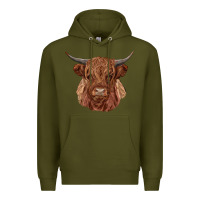 Army Green highland cow Premium Hoodie - RanaPortraitStore