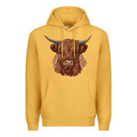 Mustard highland cow Premium Hoodie - RanaPortraitStore